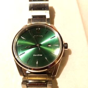 Citizen Watch ("Green lantern") - Silver w/Greenface /Ultra reflective/Eco-Drive